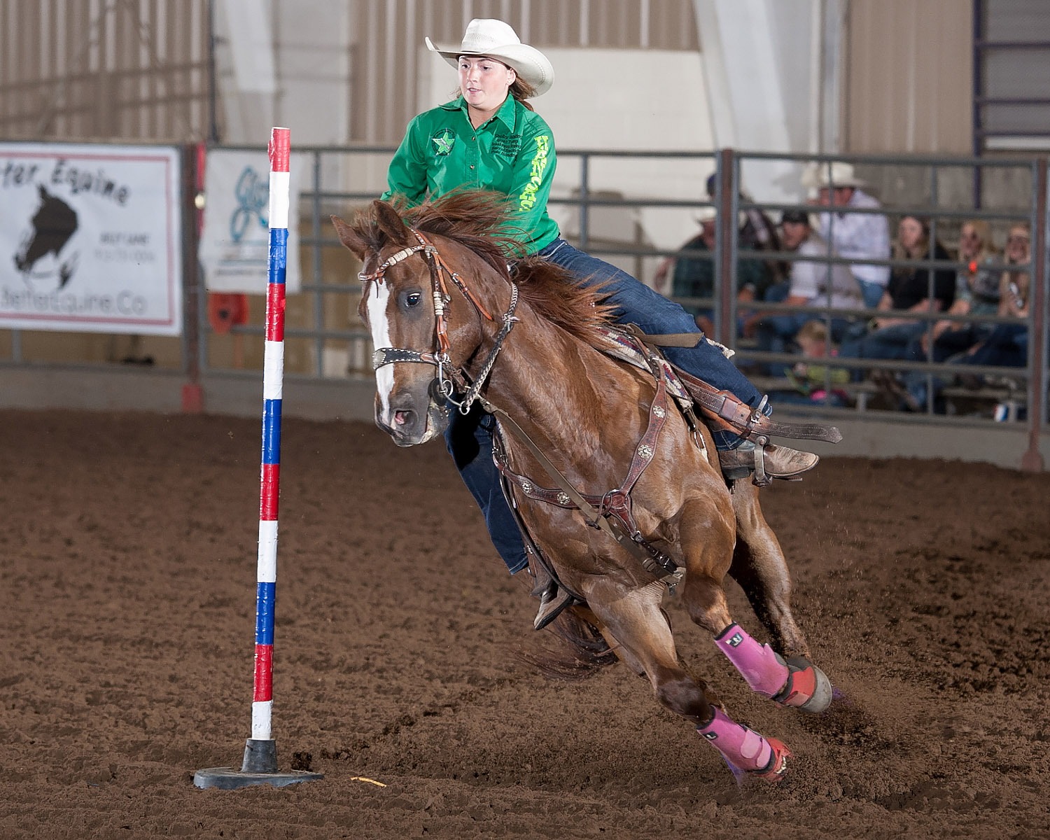 Shelby Whiting, Paola, was the yearend champion in pole bending following the Kansas High School Rodeo Finals at Topeka. (Photo courtesy Kent Kerschner, www.fotocowboy.com, kent@fotocowboy.com.)