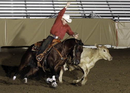 Hes Wright On, owned by Gardiner Quarter Horses of Ashland, was ridden by Doug Williamson to win the 2010 Worlds Richest Stock Horse Championship, seen here. In 2012, the team captured the NRCHA Open Bridle Championship. (Photo from Quarter Horse News.)