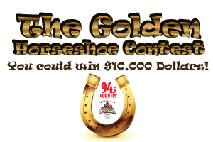 Saturday’s performance of professional rodeo in North Topeka is also the night of The BIG 94.5 Country’s $10,000 Golden Horseshoe Toss. Qualified contestants will have a chance to throw a competition size horseshoe in the rodeo arena, and a ringer will win them $10,000.