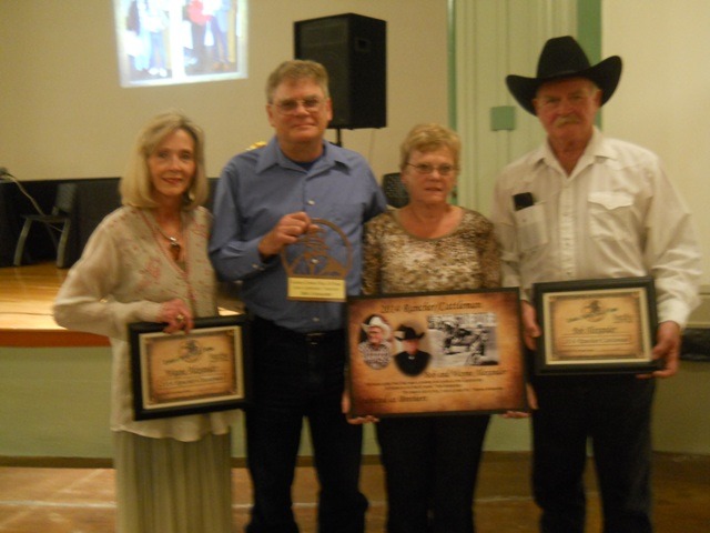 The cattlemen/ranchers category, Bob and Wayne Alexander of Council Grove were inducted into the Kansas Cowboy Hall of Fame during ceremonies Saturday evening at Dodge City. Nancy Alexander Sharp accepted the awards for her dad, Wayne Alexander, and Jeff Alexander, Barbara Lerner and Tom Alexander accepted the recognitions on behalf of their father, Bob Alexander.