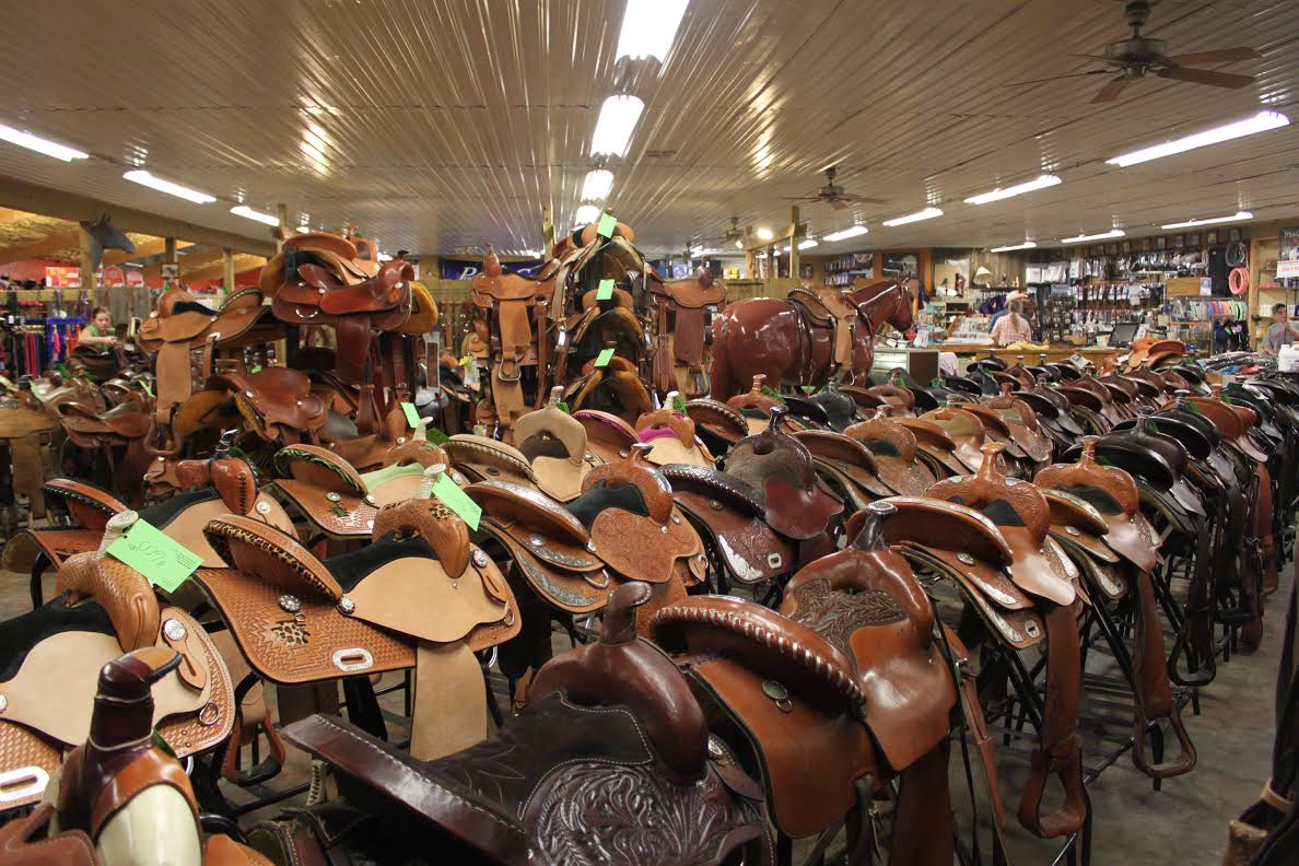 More than 400 new and used  saddles of about any description imaginable are always available at The R Bar B, northeast of Topeka, offering undeniably the largest saddle selection in the Midwest, and most likely anywhere.