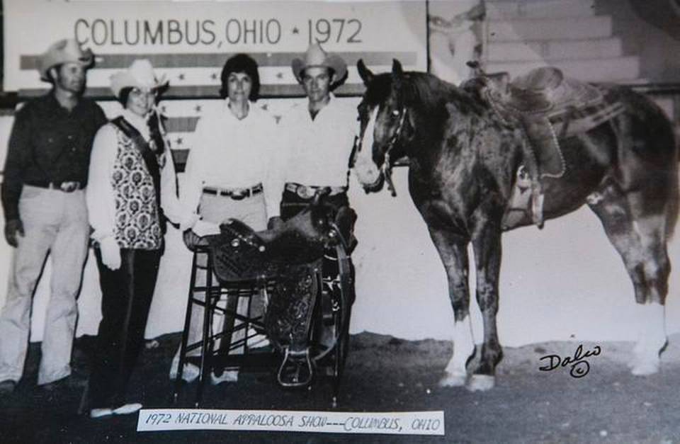 Bud Sankey is pictured after winning a 1972 national cutting horse championship on an Appaloosa called Hoddy Doc  that he bought and trained as a two-year-old.