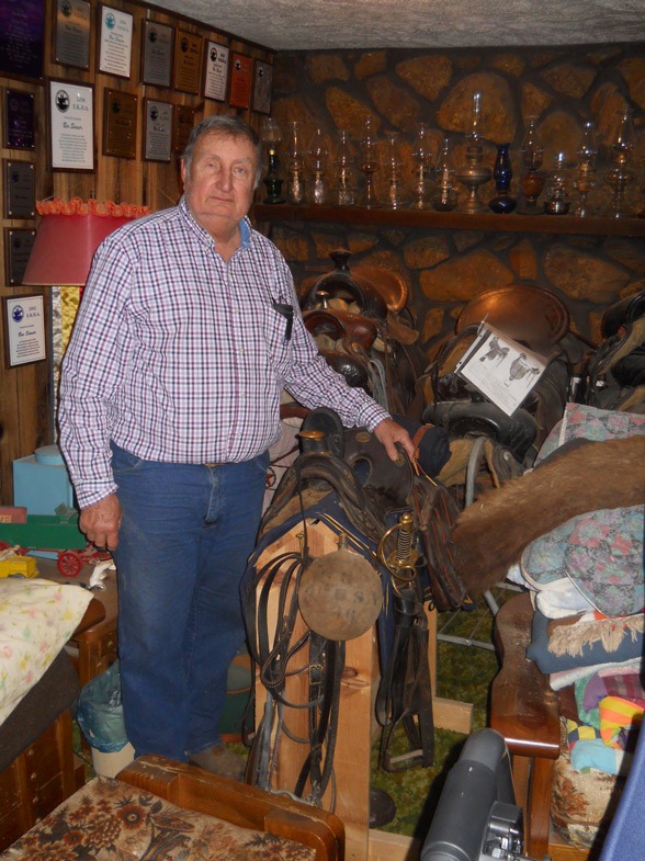 With a collection of more than 150 saddles from nearly 150 years, Stan Seuser of Salina said, “My favorite would have to be this Civil War officer’s McClellan mule saddle. It is complete, blanket, bridle, bedroll, canteen, sword, scabbard, everything. I’d have to say I’m as proud of it as anything I have.” Many annual horse show awards line home display walls, too.