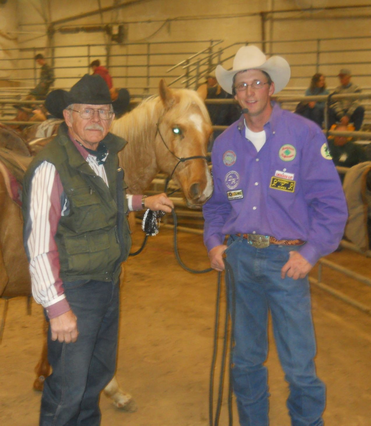 Mike Mikos, Eskridge, provided the palomino Quarter Horse that Scott Daily, Arkansas City, used in one of his colt-starting sessions at the Topeka Farm Show.