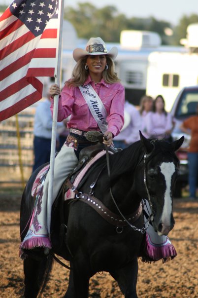 Rodeo queens step in to help where needed at all times, and most importantly spread the true story of rodeo through public programs and presentations, attendance and helping with rodeos, horse activities and events of all kinds, said Meredith Thompson, who serves as coordinator of the Miss Rodeo K-State Pageant. Shown at a Harry Vold Rodeo Company rodeo during her reign as Miss Rodeo Kansas 2009, she was Miss Rodeo K-State 2006. Miss Rodeo K-State 2015 will be crowned prior to the Saturday night performance of the 59th annual K-State Rodeo, February 20-21-22, at Manhattan.