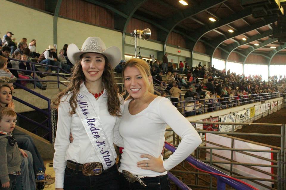Miss Rodeo K-State 2014 Danielle Stuerman was crowned during the 2014 KSU Rodeo, where she visited with Meredith Thompson, coordinator of the Miss Rodeo K-State Pageant. Stuerman will pass her duties to Miss Rodeo K-State 2015 during coronation ceremonies before the Saturday night performance of the 59th annual K-State Rodeo, February 20-21-22, at Weber Arena on the Kansas State University campus in Manhattan.