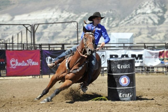 Paige Wiseman, Paola, is on Sailing Harlan in the barrel race  last summer at the National High School Rodeo Association Finals in Rock Springs, Wyoming.   