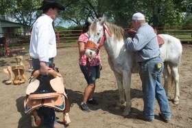 A proper fitting saddle is critical to optimum performance of a horse and its rider. Russ Brown of The R Bar B, Topeka, is a perfection expert in making correct measurements for custom saddles built by the R Bar B Saddlery.