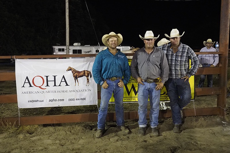  Broken H and H Cross Ranches, Bourbon County, placed second in the two-performance Working Ranch Cowboys Association Fourth Of July Ranch Rodeo at Council Grove. While they didn’t all make it to photo-taking-time, the team was composed of Bruce Beeman, Brock Hall, Cliff Hall, Doug Hall and Ty Swiler. (Photo by Bruce Hogle.)