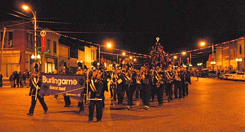 The Burlingame Band will strike up their first beat at 6 o’clock, Saturday evening, Dec. 5, officially opening the Parade of Lights, and climaxing a jam packed day of North Pole Fantasy at the 26th annual Burlingame Country Christmas.