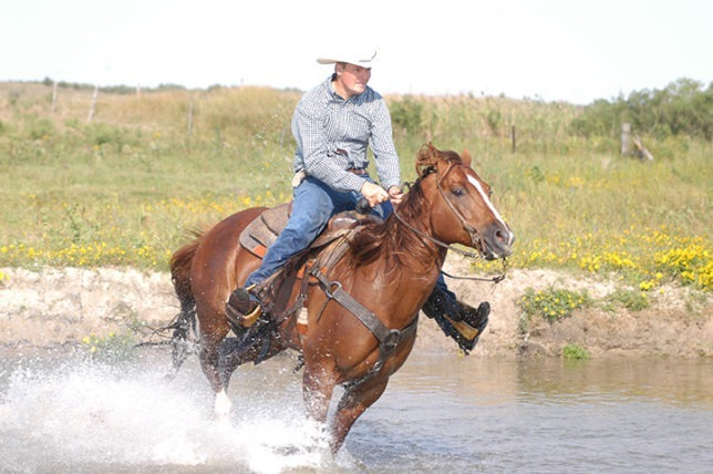 Bret Schlenger rode Bartendin Baron, Cinco, for Doreen Everett of Abilene at the 2013 Pitzer Ranch Horse Invitational in Ericson, Nebraska. 