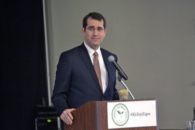 Kansas Attorney General Derek Schmidt promised soybean growers personal efforts and all from his office working for the benefit of the agriculture industry when he spoke at the Kansas Soybean Expo in Topeka.
