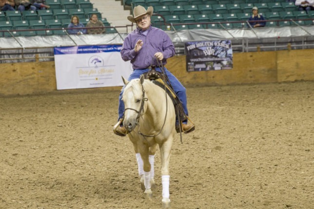 Tim McQuay, reining horse trainer from Tioga, Texas, was leadoff clinician at the recent EquiFest of Kansas in Topeka. “Patience is the key to making a top riding horse, whatever the discipline,” according McQuay. (Photo by Mindy Sue Andres.)