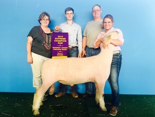 It was a most satisfying and pleasant day for the Joe Smith family when Allison showed the supreme champion, a home raised Southdown ram, at the 2015 Midwest Junior Preview Show