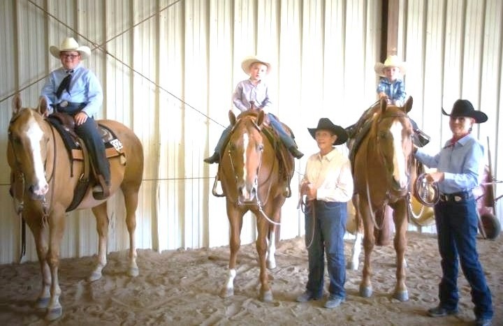 Proudest time for Elmer and Shirley Brown is when their great-grandsons Ethan, Spencer and Caleb Sultz of Wichita compete in horse shows. They’re shown with great-grandma Shirley and Grandma Jan Stockdale. 