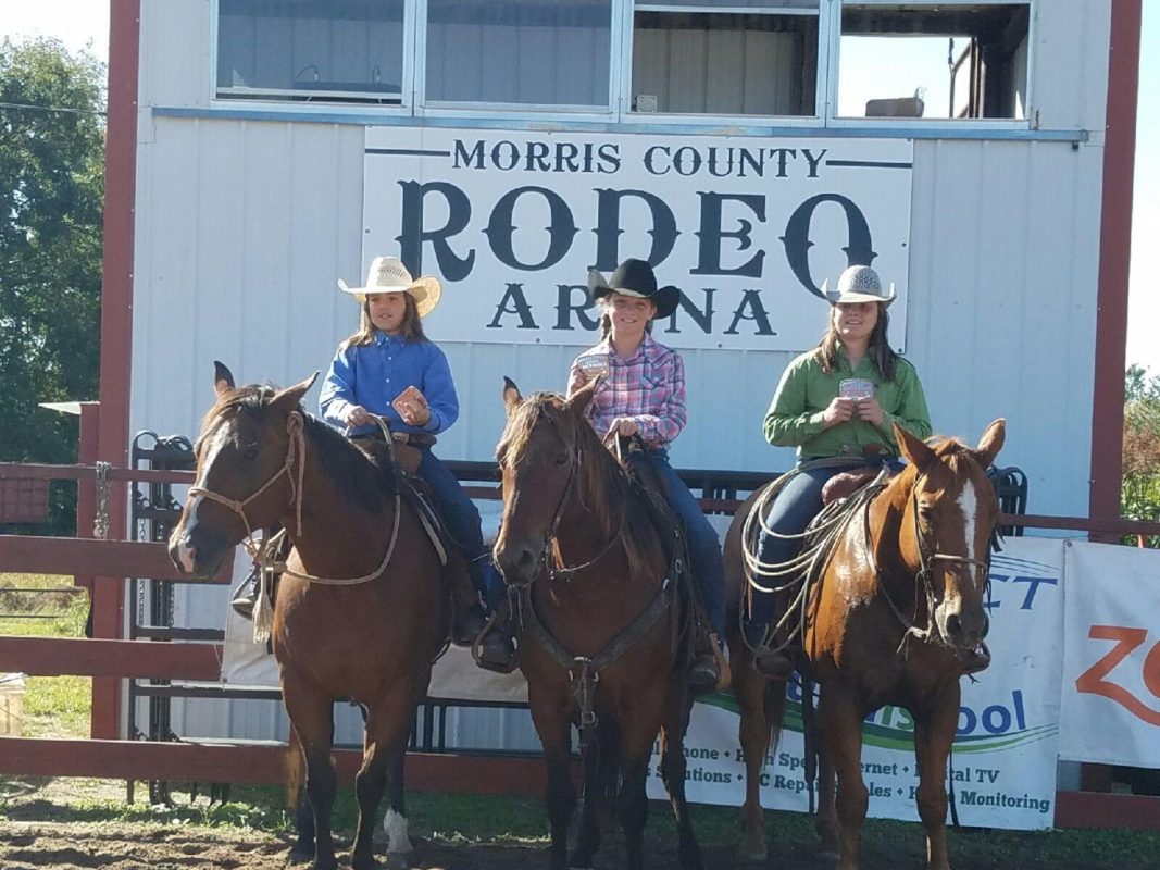 Piper Vogel, Emma Arndt and Carly Potter rode for the Arndt Ranch to win the Junior Ranch Rodeo sponsored by the Morris County Youth Rodeo Association at Council Grove. 
