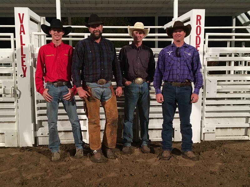 Lonesome Pine Ranch of Chase County had Bud Higgs, Troy Higgs, Travis Duncan and Paul Osgood riding to win the second annual Riley County 4-H Horse Club Ranch Rodeo at Manhattan.